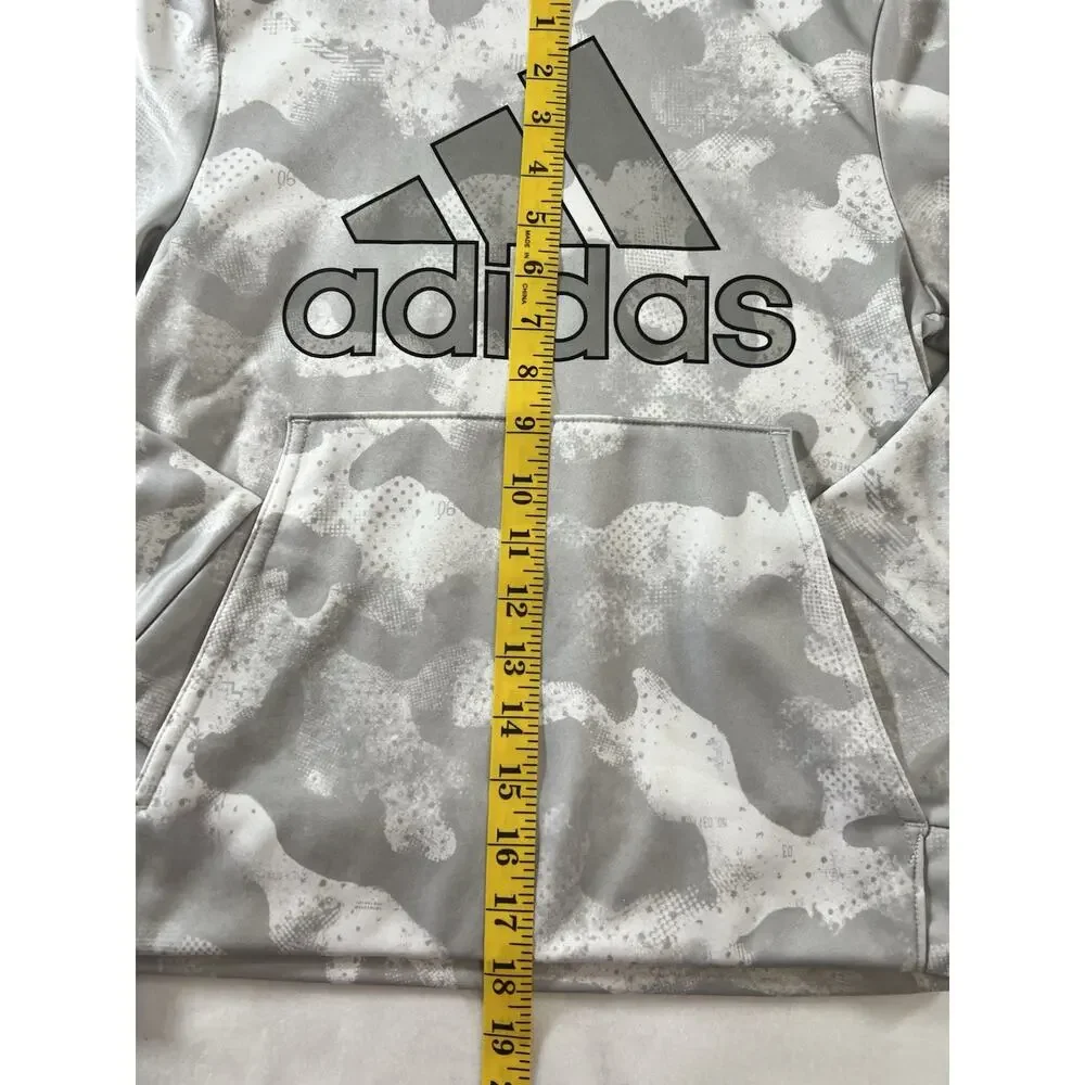 adidas Boys Size 8 Gray/White Camo Pullover Hoodie Polyester Logo Pockets